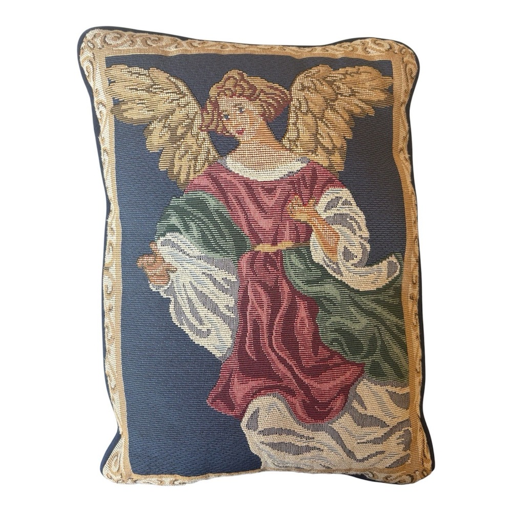 Angel Tapestry Throw Pillow 16" X 12" Blue Pink Green Couch Bed Decor Christmas